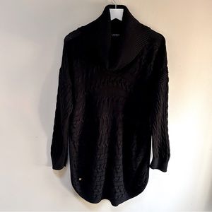 Lauren Ralph Lauren ~Black Cowl Neck Cableknit Tunic Sweater in 3X